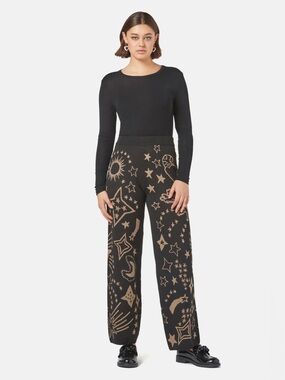 Gorman Organic Cotton Magic Place Knit Celestial Pants Black Gold